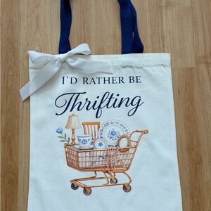 Chic White Tote Bag with Blue Handles